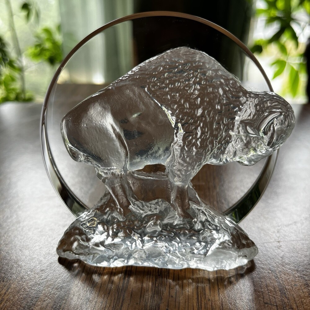 Victor Trabucco Buffalo Bison Crystal Figurine Statue Signed Art Glass Sculpture